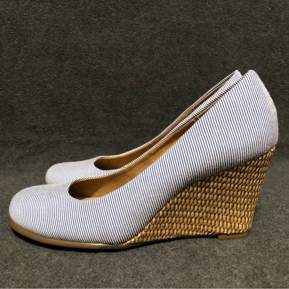 Aerosoles Heelrest Plum Tree Blue White Wedge Shoes Size 6.5 - Picture 3 of 9
